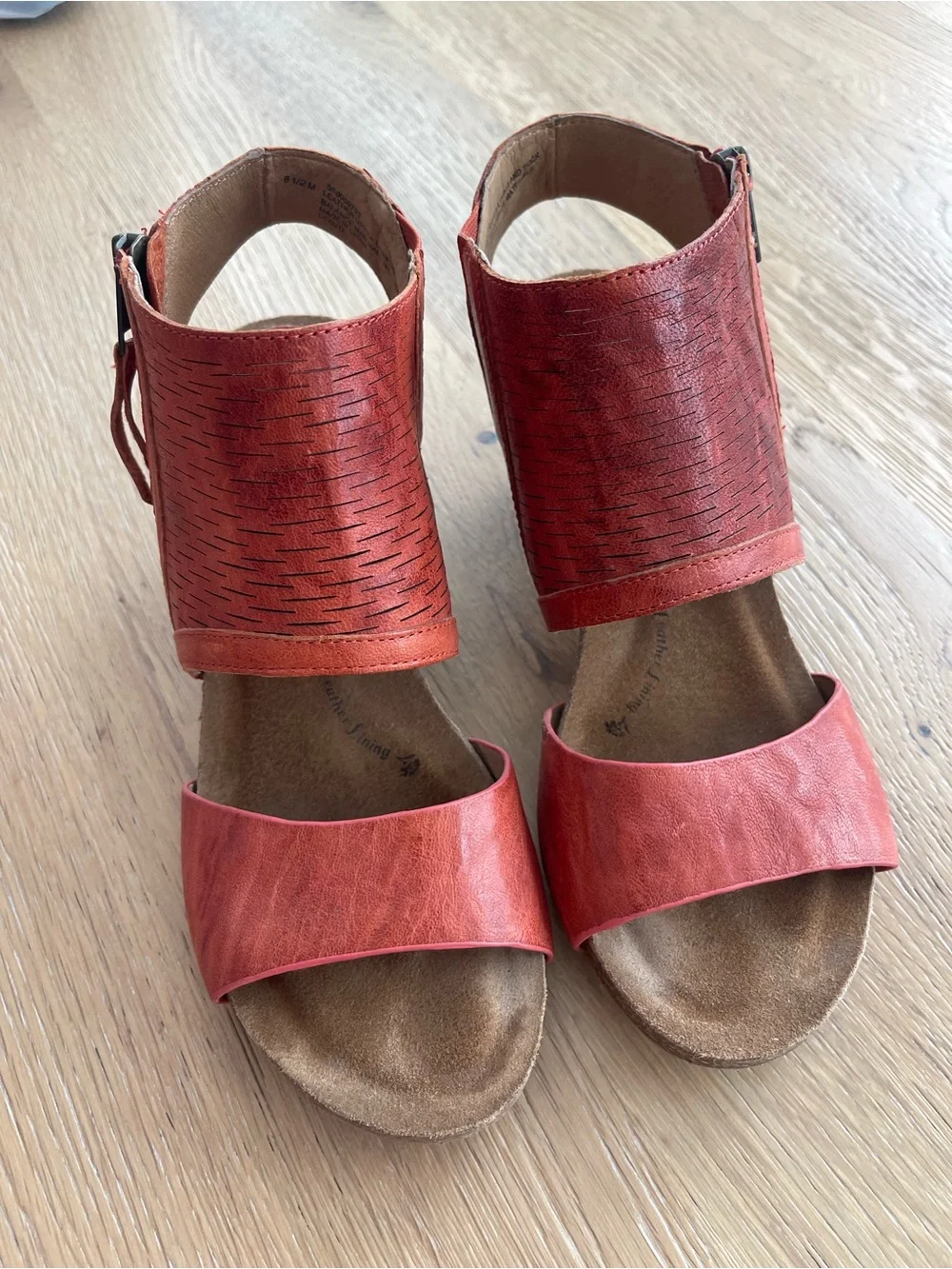 Sofft Coral Red Open-Toe Ankle Cuff Sandals